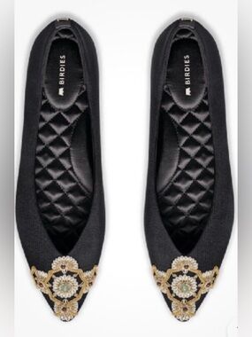 Birdies The Goldfinch Onyx Gilded Silk Women's Ballet Flats| Birdies Size 5